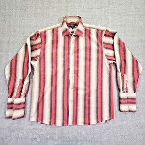 Lanzino Button-Down Shirt Men's XL Long-Sleeve French Cuff Cotton Brown Stripes